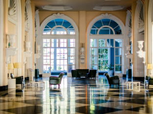 black leather chairs inside the palace
